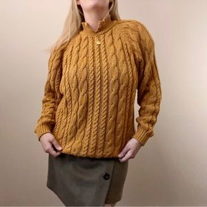 Vintage 80s Mustard Yellow Oversized Cable Knit Sweater